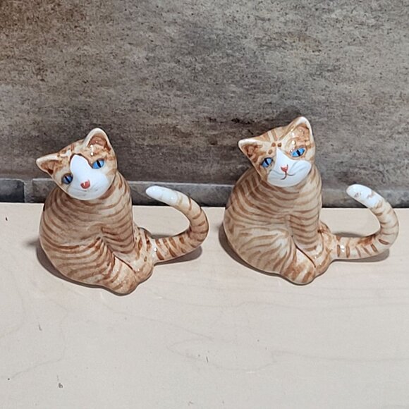 Vintage Pair Bone China Orange Tabby Cat Figurine - Picture 11 of 11